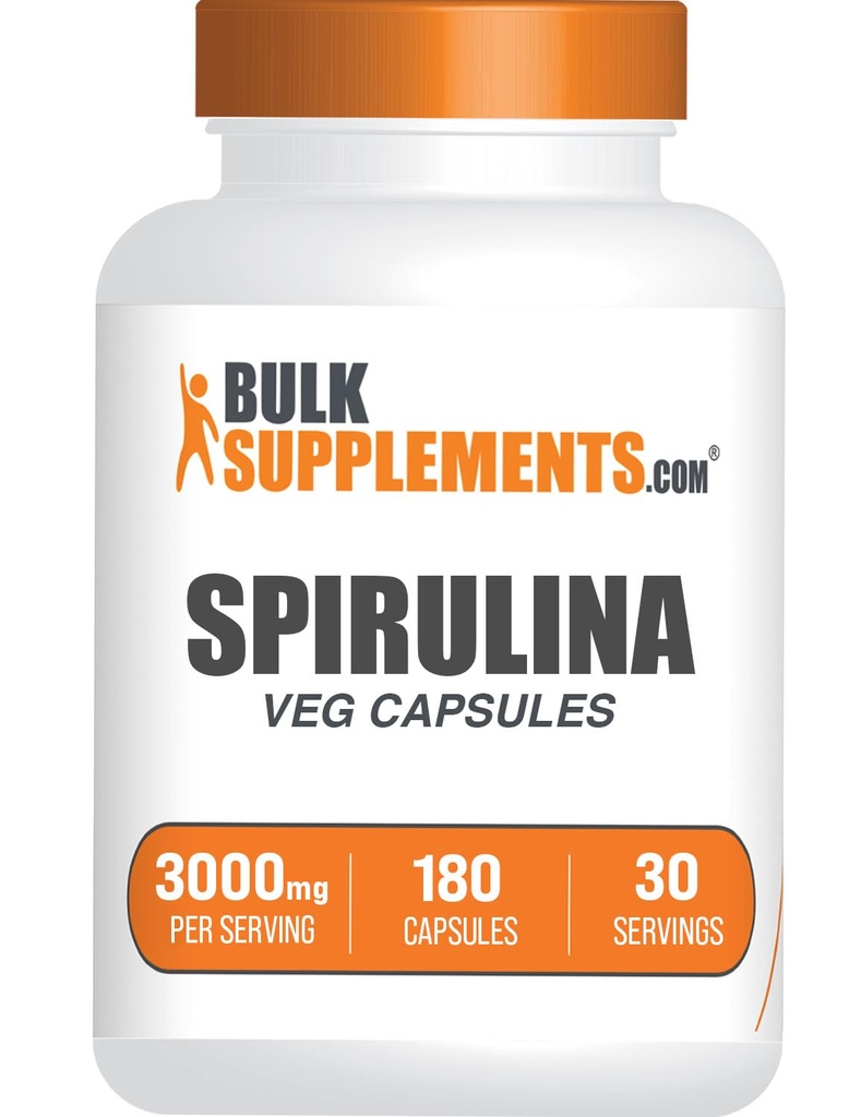 BulkSupplements.com Spirulina Kapsle - Green Superfood Dodatek, Spirulina dodatek - Vegan, 6 Kapsle per Serving, 180 Počet (Balení 1)