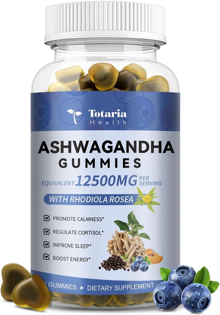 Totaria Sugar Free Ashwagandha Plněné gumy w / Vitamin D3, Magnesium Glycinát, Rhoddiola, Ultra síla Ashwa Root doplňky pro ženy & Wen, pro relaxaci, Energie, Cortisol Gummies