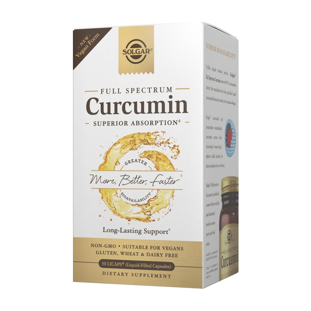 Solgar Full Spectrum Curcumin - 30 LiCaps - Superior Absorpce - Brain, Joint & Imunitary Health - Vegan, Gluten Free, Non- GMO, Dairy Free - 30 Služeb
