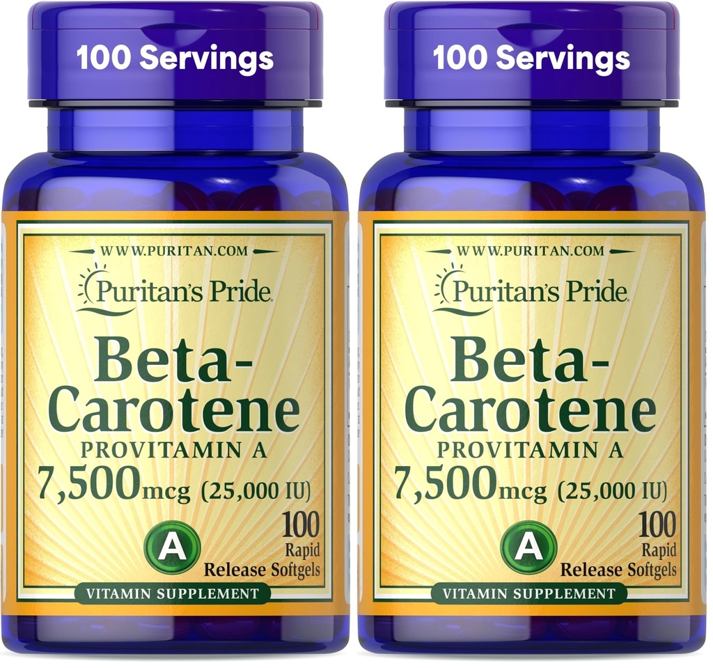 Puritan 's Pride Beta Caroten pro imunitní a oční zdraví na podporu zdravého imunitního systému 100 Softgels (Balení po 2)