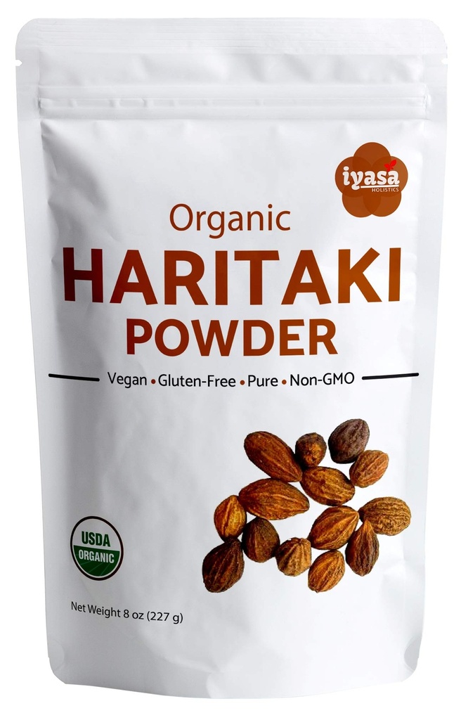 Iyasa Holistics Organic Haritaki Fruit Powder Harde Harad Terminalia chebula Kadakapudi 8Oz 225Gm Digestion Gas Relifed Health Bowel Function Ayurveda Superfood Resealable Pouch