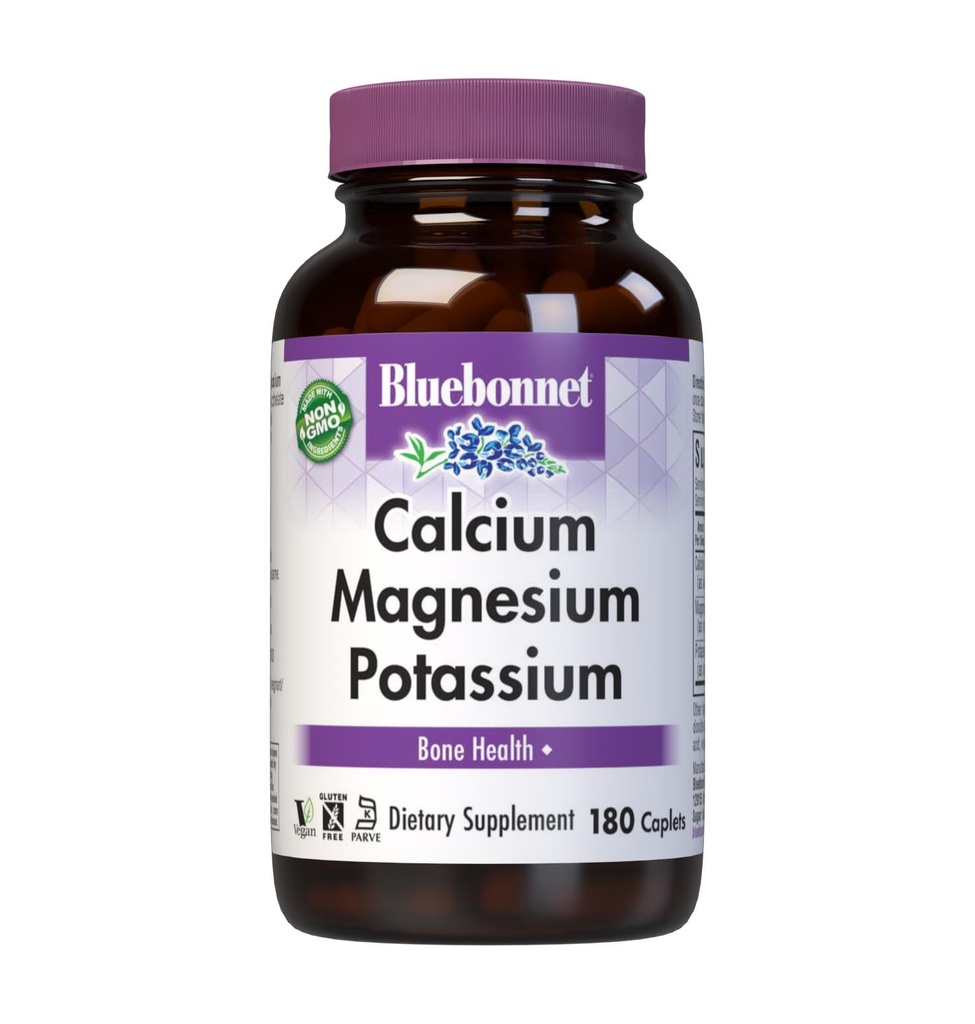 Bluebonnet vápník Magnesium Draslík Dodatek pro ženy a muže - Podporuje zdravé kosti - vápník 1000mg Minerální dodatek Chelate Form - Non- GMO, Vegan, gluten- Free - 180 Caplet