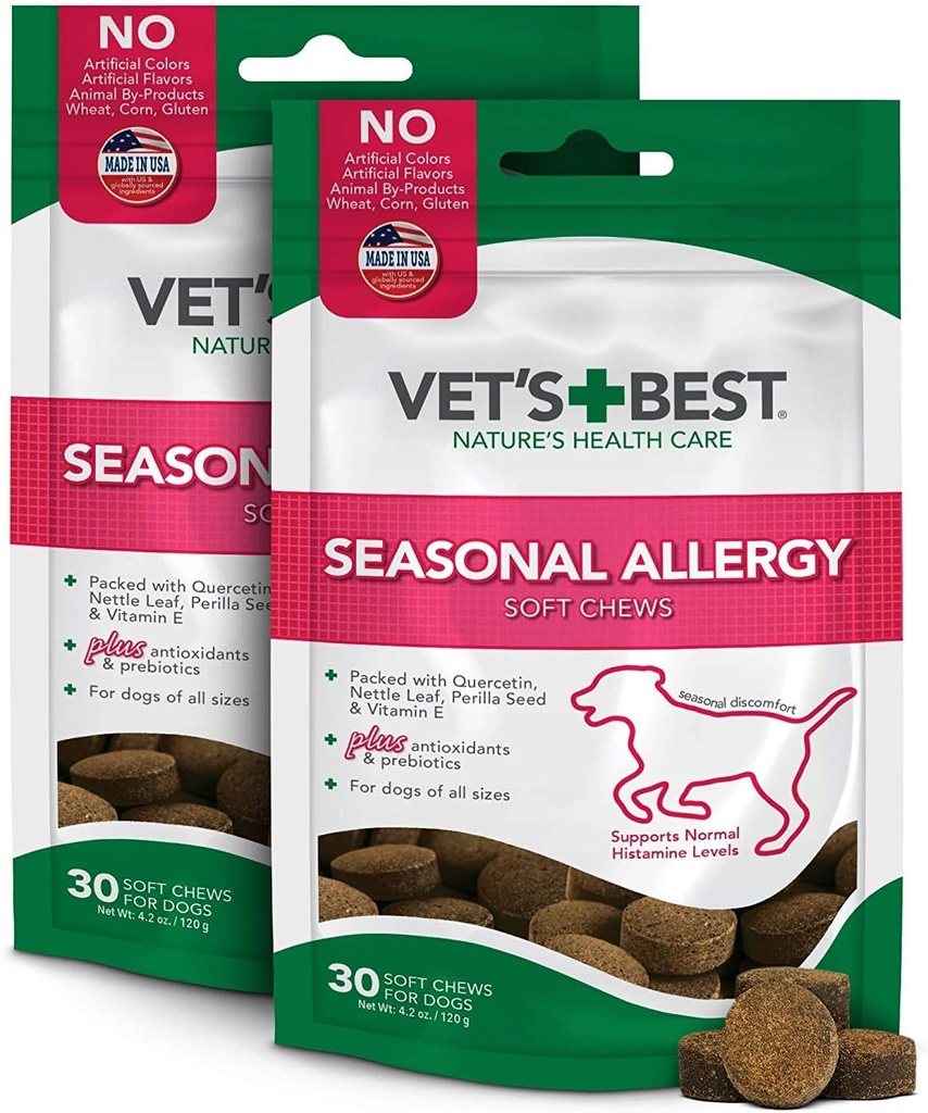 Vet 's Best Sezónní Alergie Měkké Chew Dog doplňky 124; Zklidňuje psy podráždění kůže Díky sezónní alergie 124; Udržovat histaminové úrovně 124; 50 Žvýkací tablety, 30 Počet (balení po 2)