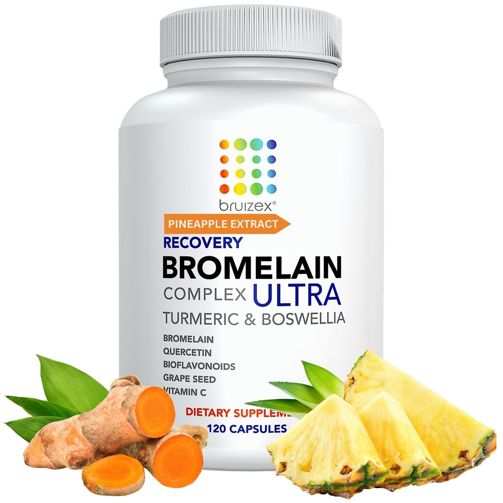 Bruizex Ultra Bromelain a Quercetin Bruising Relief Dodatek, 120 Kapsle 124; Pohmožděná kůže, Trauma Recovery a Otok Chirurgie doplňky 124; Obsahuje Bromelain, Quercetin, Turmeric a Boswellia