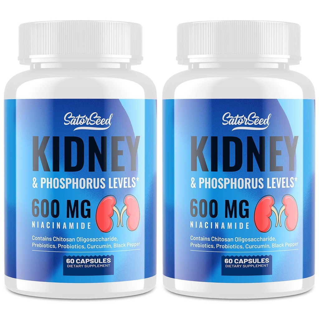 Ledviny Supplement - Ledviny Cleanse Detox s 600mg Niacinamid & Chitosan Oligosacharides - Fosforus- Conscious Formule - Vegetariánské kapsle pro dospělé - 2 Lahvičky