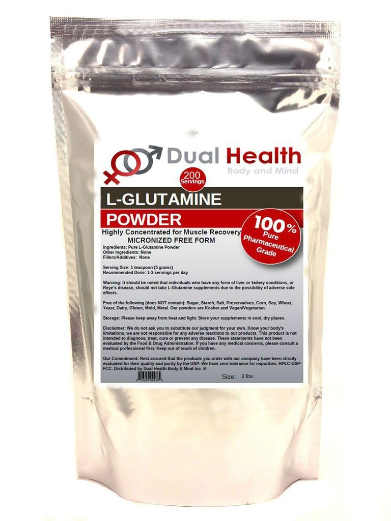 L- glutamin (2 libry) čistý prášek 5000mg Volné formy Bulk doplňky, Made in USA, Imunitní Digestion GI Support Leaky Gut Health Muscle Energy Stamina Vytrvalost Síla