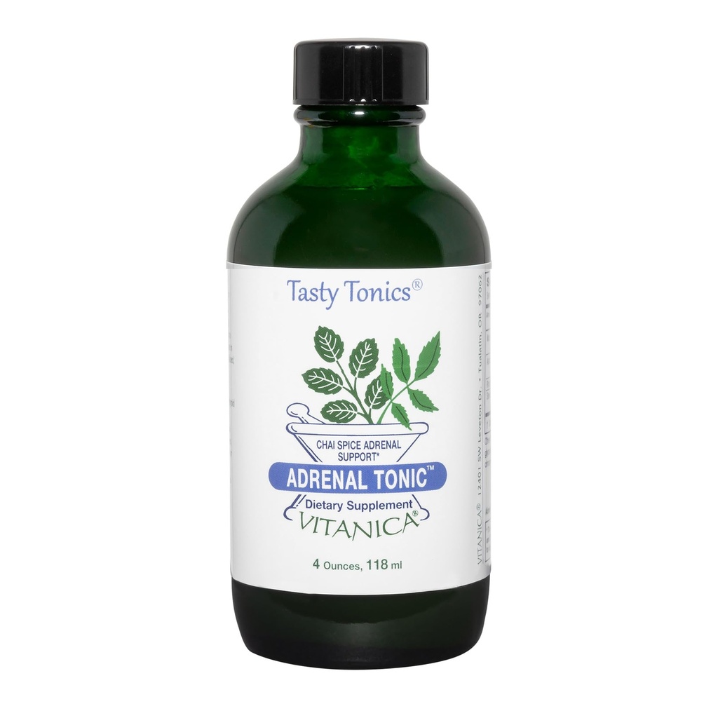 Vitanica Adrenal Tonic, Adrenal Supplement & Support, Alkohol zdarma, Vegan / Vegetarian, Chai Spice Flavor, 4 Ounce