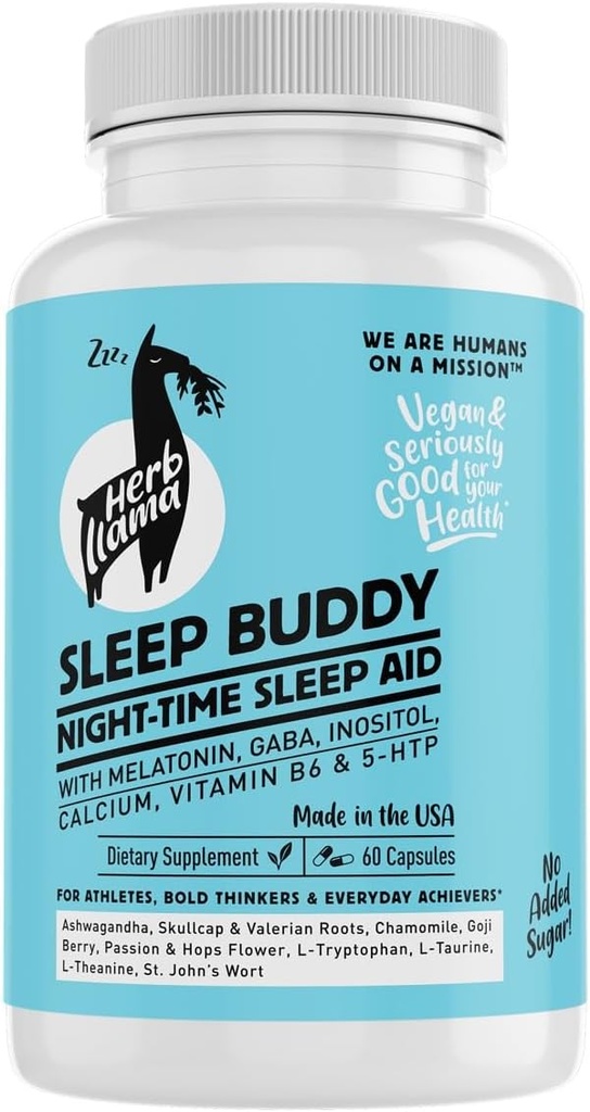 Spánek Buddy Nighttime Sleep Aid - Vegan Kapsle s melatonin, GABA, L-Tryptofan, Ashwagandha & Lemon Balm - Non-Habit Forming, Plant- Based Sleep Support - 60 Počet (30 Služeb)