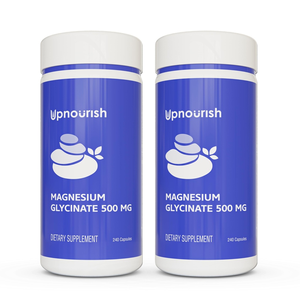 UpNourish Chelated Magnesium Glycinát 500 mg Kapsle - Magnesium Chelate for High Absorption - Čistý doplněk hořčíku pro klid, křeče v nohách, svalová relaxace 480 Kapsle