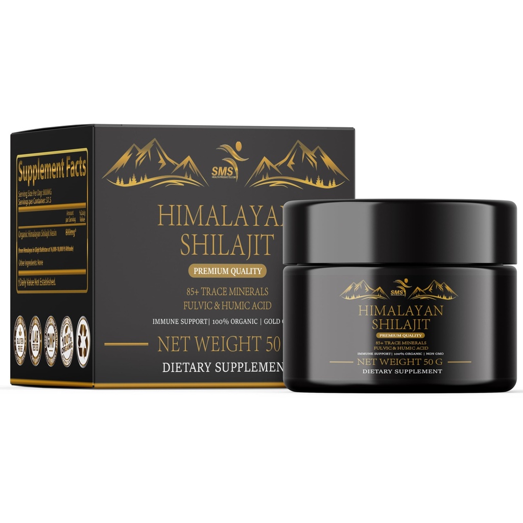 Shilajit Pure Himalayan Shilajit Resin - Gold Grade 100% Pure Shilajit s Fulvic acid & 85 + Stopový komplex minerálů pro energetickou a imunitní podporu - 50g