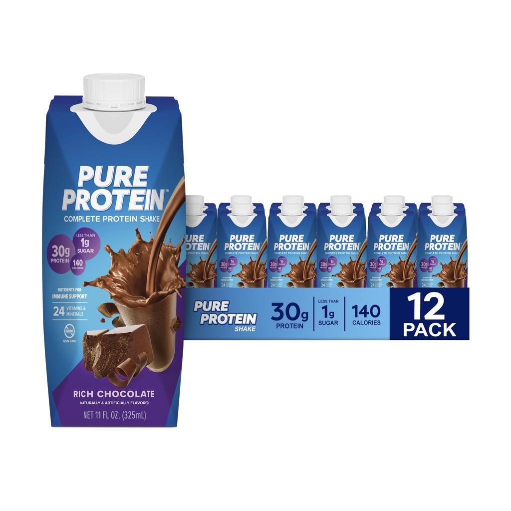 Čistý protein protein protein Shake, 30g kompletní protein, připraven k pití a Keto- Friendly, vitaminy A, C, D, a E plus zinek na podporu imunitního zdraví, 11oz láhve, 12 balení