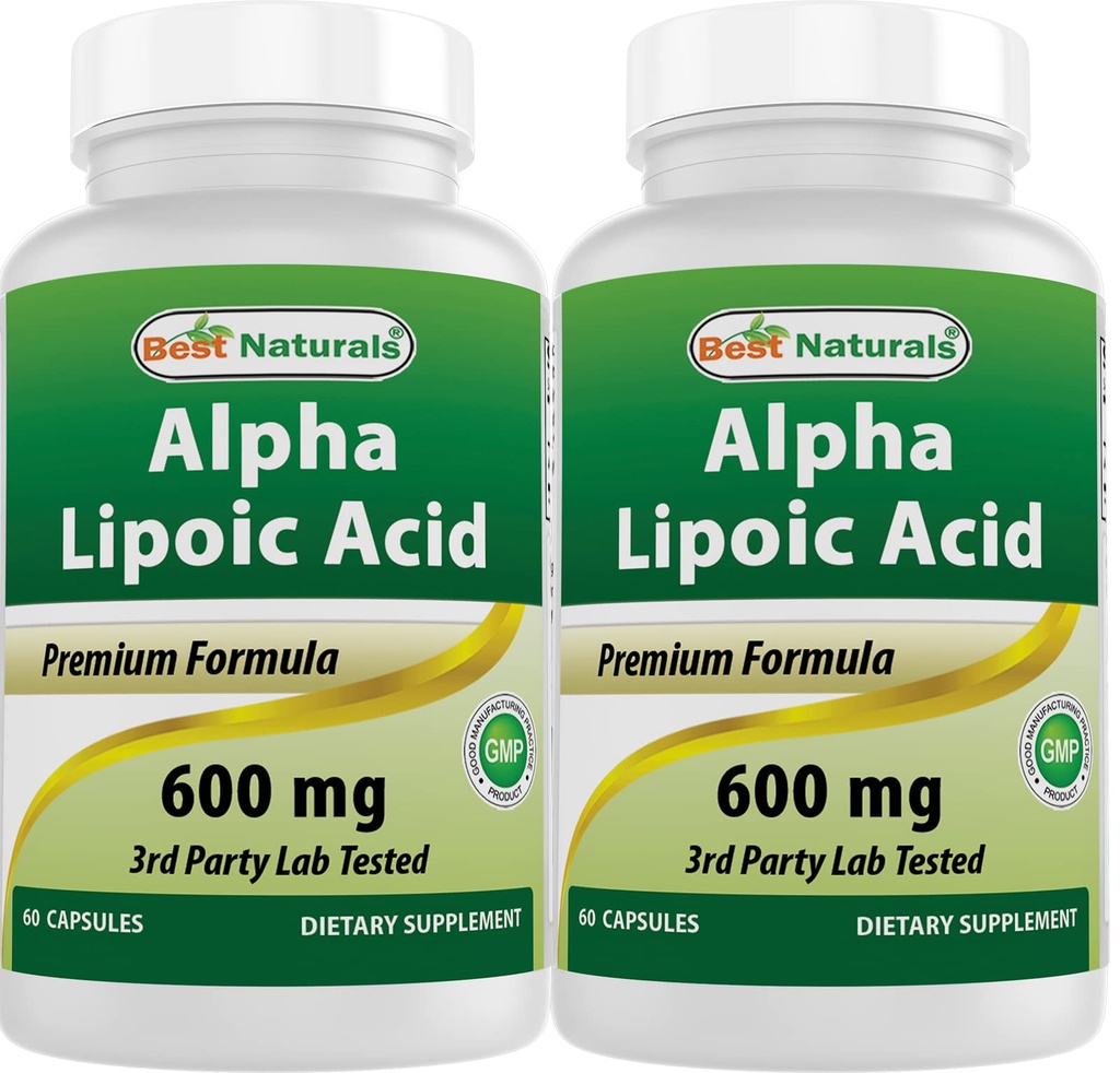 Nejlepší Naturals Alpha Lipoic Acid 600 mg 60 Kapsle - ALA Výkonný Antioxidant (60 Počet (Balení po 2))