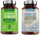 Vitamin Bounty Pro-25 Probiotika a Prebiotická Fiber Bundle - Dietní Vláknina, 13 Probiotické proužky, Gut zdraví, Digestivní zdraví, Zpožděné uvolnění - Bundle