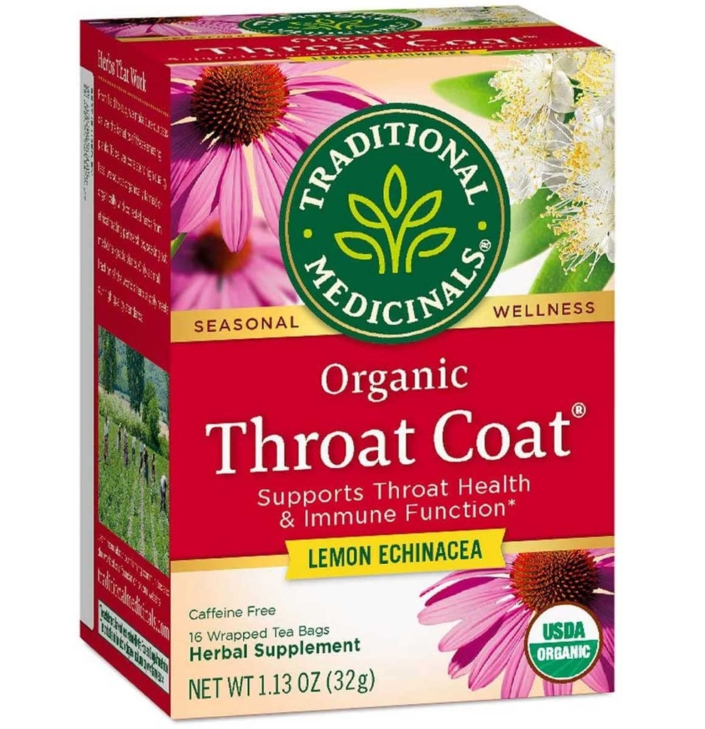 Tradiční léky Organické hrdelní plášť Lemon Echinacea Bylinný čaj, Podporuje zdraví hrdla (16 Počet (balení po 2))