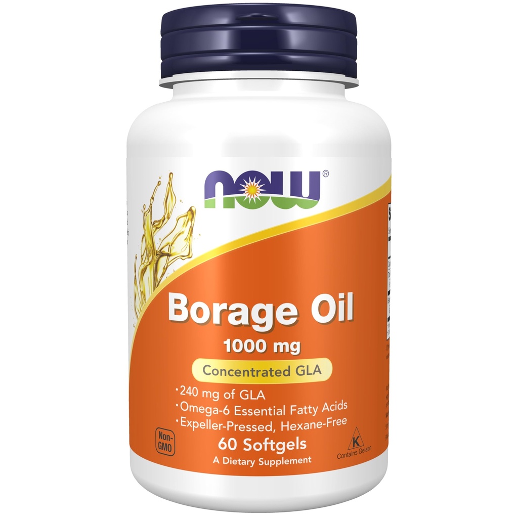 Nyní Potraviny Doplňky, Borage Oil 1000 mg s 240mg GLA (kyselina gama linolenová), 60 Softgels