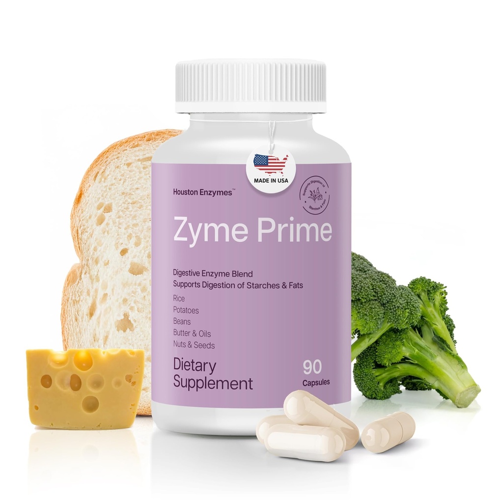 Houston Enzymy - Zyme Prime - 90 Kapsle - Digestivní Enzymy Ženy & Muži Enzym, Digestion for Carb, Fat & Protein Breakdown, Pomáhá tolerance, Bloating & Gas, Digestive Health Dodatek