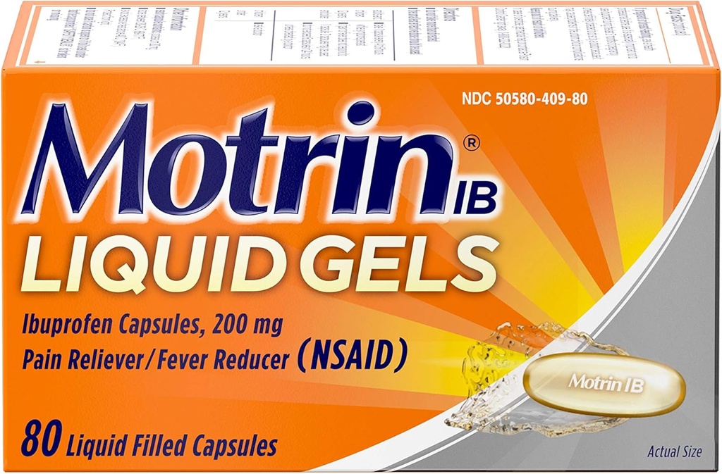 Motrin IB 200mg Ibuprofen Liquid Gel Pain Reliever / Horečka Reducer pro Aches & Pain, 80 ct