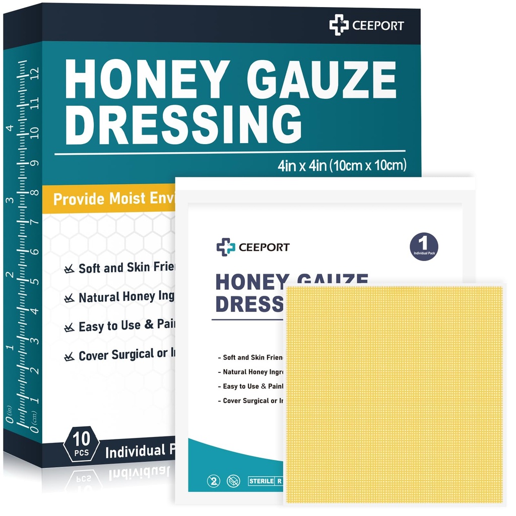 Med Gauze Round Dressing, 4 "x 4" Manuka Honey Wound Care, Medical Grade Med Obvazy pro Wound Care, Med Patch pro rychlejší léčení od Burns, Abrasions, Cuts and Scalds (balení 10)
