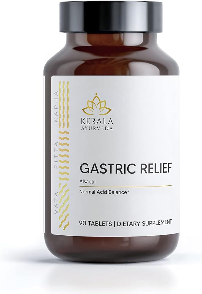 Kerala Ayurveda Gastric Relief Bylinné tablety S124; Přírodní Prebiotika pro zdravé žaludeční kyseliny bilance S124; Relieves from Stomach Discomfort and Gas S124; AIDS Normal Digestion - 90 Počet