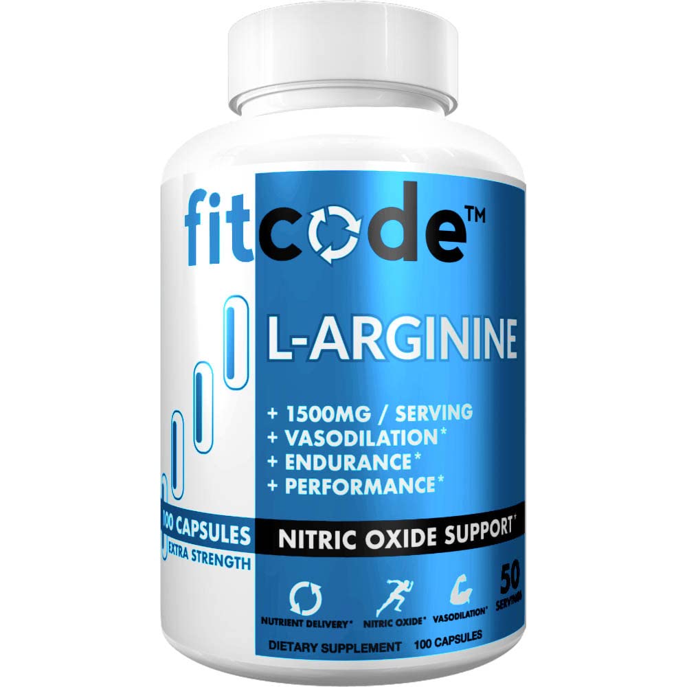 fitcode Čistá Extra síla L- arginin HCl 1500mg, oxidy dusičné dodatek pro vaskularitu, čerpadla, vytrvalost, výkon, růst svalů, energie, Výkonné N.O. Svalové čerpadla kapsle (50 Služeb)