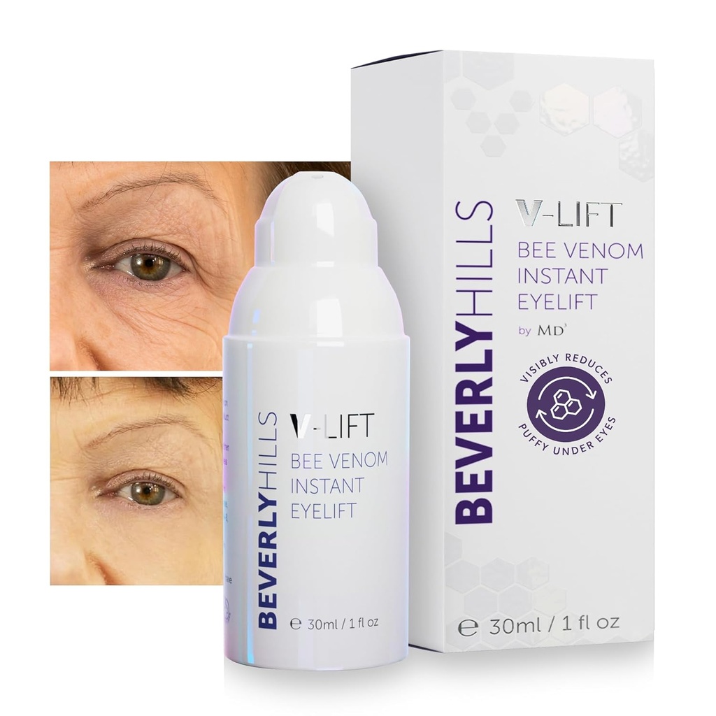 Beverly Hills V-Lift Instant Eye Lift a Eye Tuck Bee Venom Sérum pro Puffy Eyes, Dark Circles, Wrinkles, a Under Eye Bags Léčba pro ženy a muže 124; 30ml (120 Day Supply)