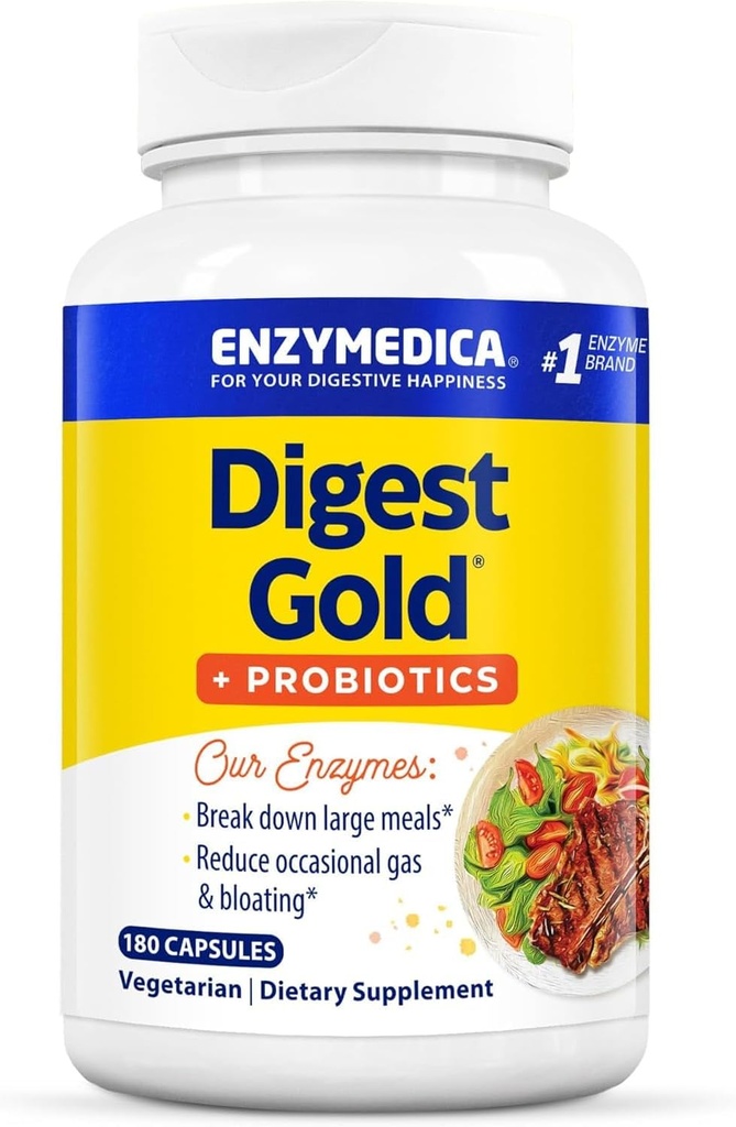 Enzymedica Digest Gold + Probiotika, 2- in-1 Vzorec pro Gut zdraví, trávicí enzymy & Aktivní probiotické kultury, 180 Počet