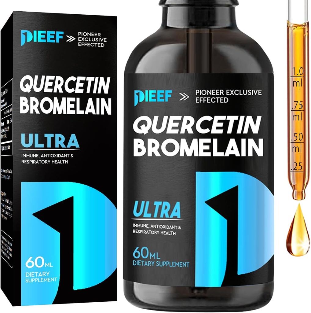 Quercetin s Bromelain Liquid Drops, Quercetin doplňky 1000mg, Respirační zdravotní imunitní komplex Podpora, 7- in-1 Quercetin Liquid Drops se zinem