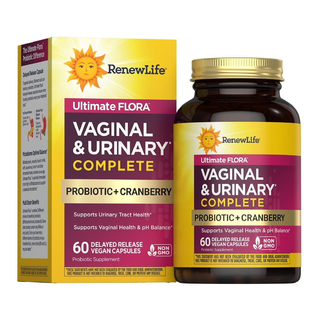 Reew Life Dámské Wellness Vaginální a Močový Probiotický a brusinkový dodatek, Probiotický dodatek pro pH rovnováhu pro ženy, Digestivní zdraví, Mléčné, Soy a gluten-Free, 3,5 miliardy CFU 60 Ct