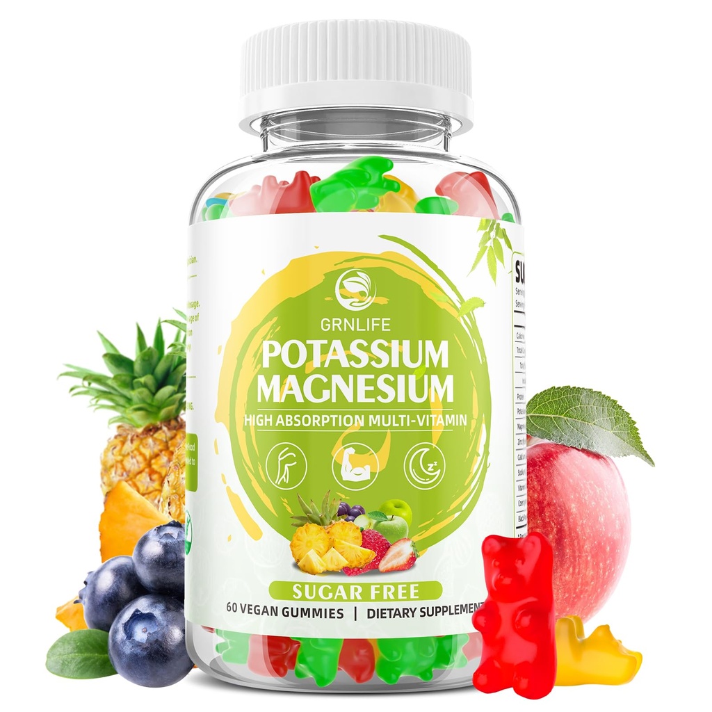 Draslík Magnesium doplněk gumy, Draslík gumy pro dospělé děti, vysoká absorpce Magnesium Glycinát pro nohy křeče & imunitní zdraví, bez cukru, Vegan smíšené chutě, 60 Počet