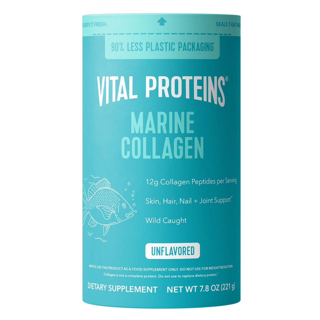 Vitální proteiny Marine Kolagen Peptides Práškový dodatek pro kůži Hair nehtové klouby - Hydrolyzované kolagen - 12g na servírování - 7.8 oz Canister