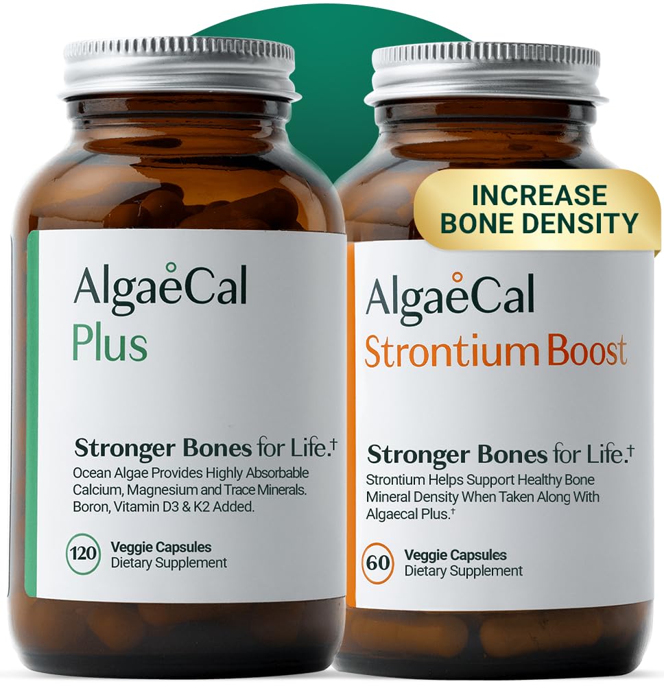 ALGAECAL Bone Builder Pack - Příplatek vápníku na bázi rostlin & Strontium - Organic Calcium 750mg s vitaminem D3 1600 IU, Vitamin K2, hořčík, 16 Nutrients for Bone Health & Density (1- Month Supply)