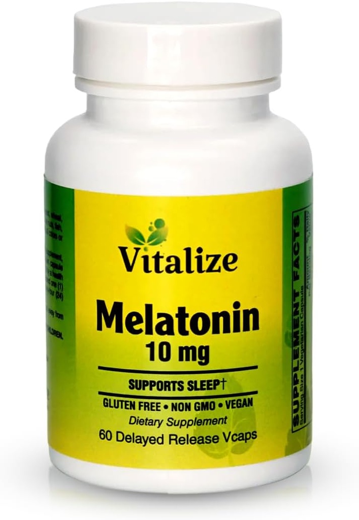 Vitalizujte podporu spánku: 10mg melatoninu a vitaminu B6 Vylepšený vzorec 124; Rychlá absorpce 124; Hluboký spánek & imunitní boost 124; Vegan, gluten- Free, Non- GMO (60 Počet)