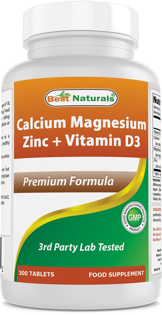 Nejlepší naturals vápník hořčík zinek s vitaminem D3, 300 tablety - vápník 1000 mg, hořčík 400 mg, zinek 25 mg & D3 600 IU v jednom podání (3 tablety)