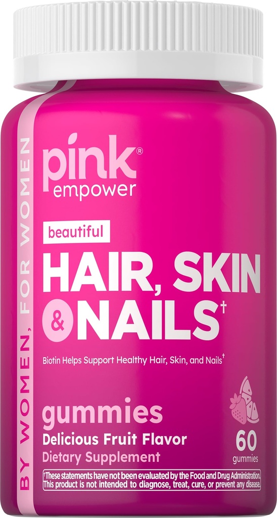 PINK vlasy kůže nehty gumy 124; 60 Počet 124; Plus kolagen & Biotin 124; Non- GMO & gluten zdarma vitaminy pro ženy 124; Jahodové aroma
