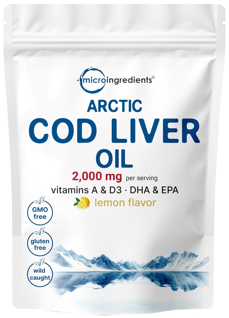 Cod Jaterní olej 2,000mg per serving, 360 Softgels current 124; Bezdrátové citrónové ochucené - bohaté na Omega 3, Vitamíny A & D3, EPA, DHA current 124; Wild Caught Arctic Deep Sea Fish current 124; srdce, mozek, a imunitní doplněk