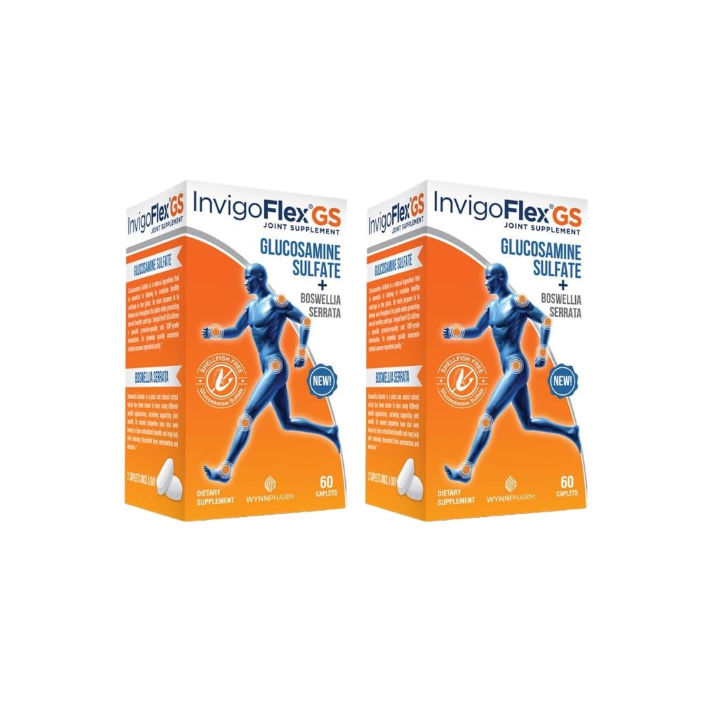 INVIGOFLEX Glucosamine Sulfát (Shellfish Free, Sodium Free & Vegetarian Safe) Non GMO, gluten Free - s Boswellia Serrata - Premium společný dodatek GS - 2 Pack
