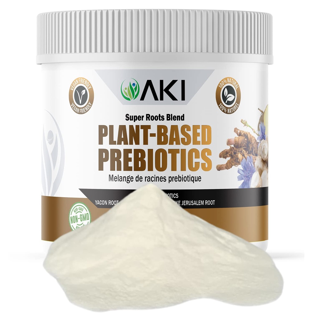 AKI Plant- based Prebiotic Blend (6oz / 170g) - Ideální zdroj FOS & Inulin - Nurish Intestinal Flora & Imunity - Ideální pro proteinové shakes, džus, Smoothies - Keto Friendly, Vegan, Gluten & GMO zdarma