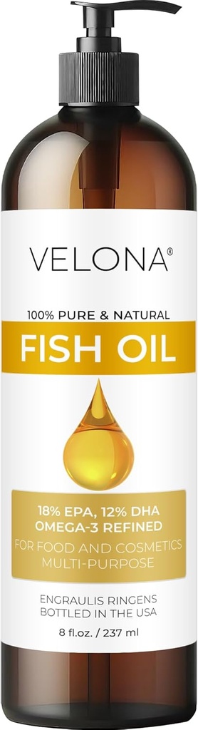 Ryba Omega33 Oil by Velona - 8 Fl Oz Oz OR 124; 100% čistý a přírodní nosič oleje 124; Rafinovaný olej 124; Vitamin E, D, Omega33 OR 124; Vaření, kůže, tvář, tělo, péče o vlasy 124; Použití dnes - Užijte si výsledky