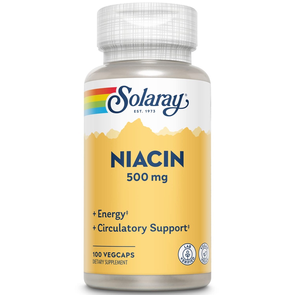SOLARAY Niacin 500 mg, vitamin B3 CLAS124; Kožní zdraví, nervový systém a podpora cirkulace CLAS124; 100ct