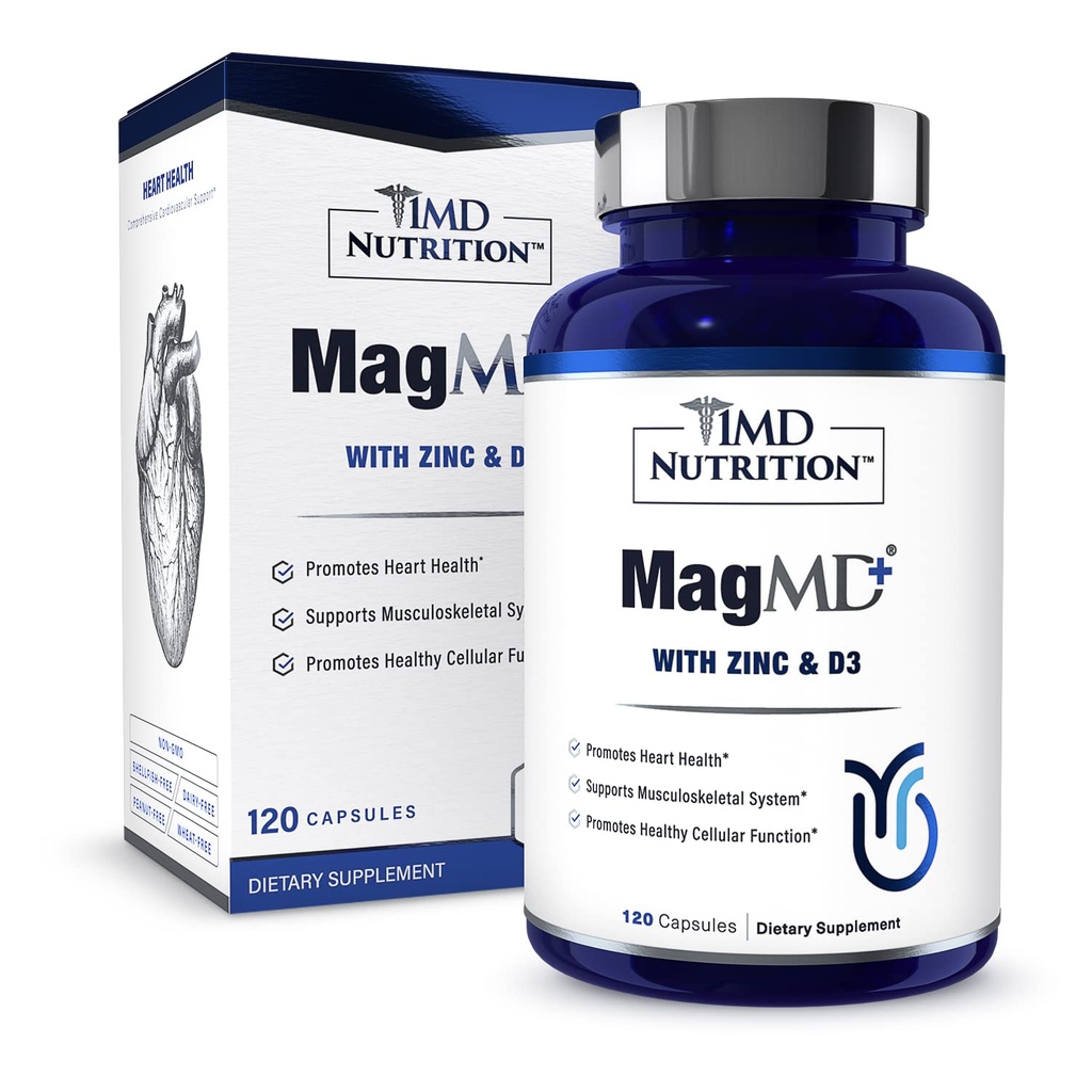 1MD Nutrition MagMD Plus - Magnesium se zinek & D3 cd 124; Promotes Heart Health, podporuje sílu kostí a svalů, a AIDS imunitní systém - 120 Ct