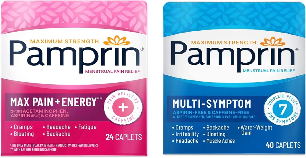 Pamprin Multisymptom a Max Pain + Energy Period Relief Bundle