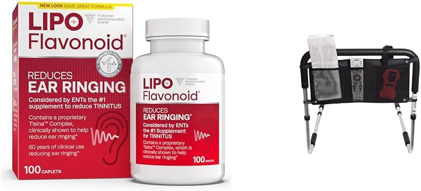 Lipo Flavonoid Tinnitus Relief 100 Caplets & Bed Rail Accesory Pouch