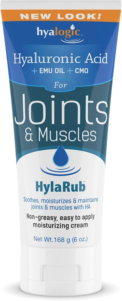 HylaRub HA Joint & Muscle Cream - Hyaluronic Acid Muscle Rub w / Emu Oil & Joint - Non Greasy, Soothes, Moisturizes & Udržuje ramena, kolena, záda, HIPS & More 6 Oz. by Hyalogic