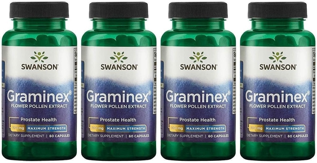 Swanson Maximální síla Graminex Flower Pollen Extract - Podporuje Prostate Health, Močové Tract Function, and Ledney Health - Mens Health Supplement - (60 kapslí, 500mg každý) (4 balení)