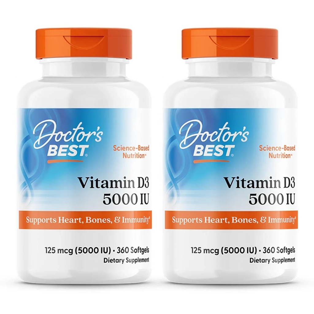 Doctor 's Best, (2 balení) Vitamin D3, 125 mcg (5000 IU), 360 Softgels