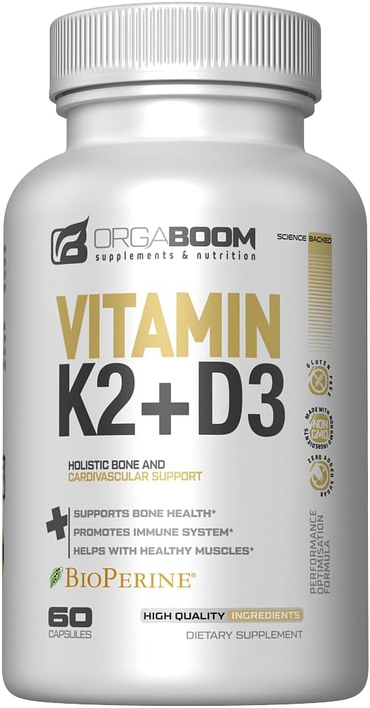 Vitamin D3 K2 doplněk vápníku - Vitamin D 5000 IU + Vitamin K2 MK7 100 mcg, Síla kostí a srdeční zdraví doplňky pro ženy a muže, D3K2 zuby Vitamíny s bioperínem, US- Made Non- GMO 60 Cap