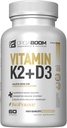 Vitamin D3 K2 doplněk vápníku - Vitamin D 5000 IU + Vitamin K2 MK7 100 mcg, Síla kostí a srdeční zdraví doplňky pro ženy a muže, D3K2 zuby Vitamíny s bioperínem, US- Made Non- GMO 60 Cap
