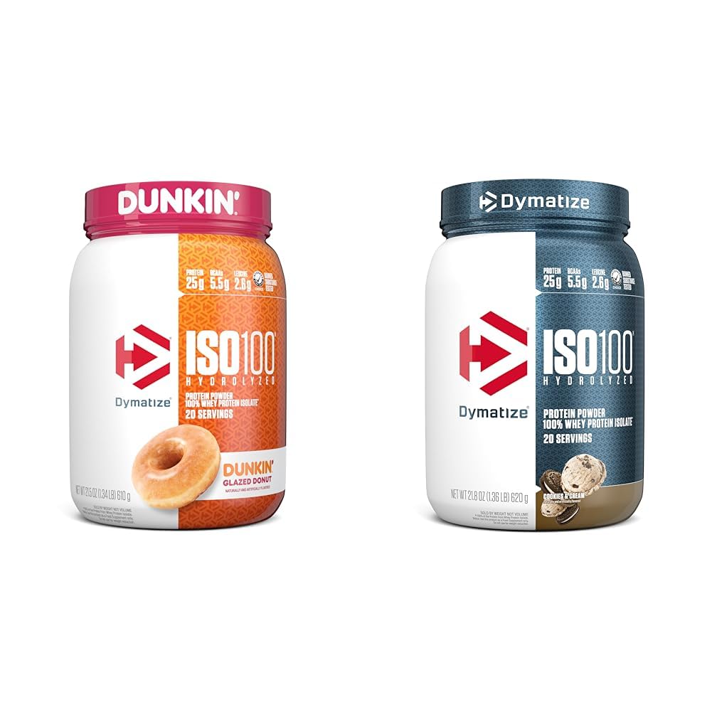 Dymatizujte prášek z hydrolyzovaných bílkovin ISO100, 100% izolát syrovátky, Dunkin 'Glazed Donut Flavor, 20 Serings & ISO100 prášek z hydrolyzovaných bílkovin, 100% izolát syrovátkového proteinu, 25g proteinu, 5, 5g BCAA