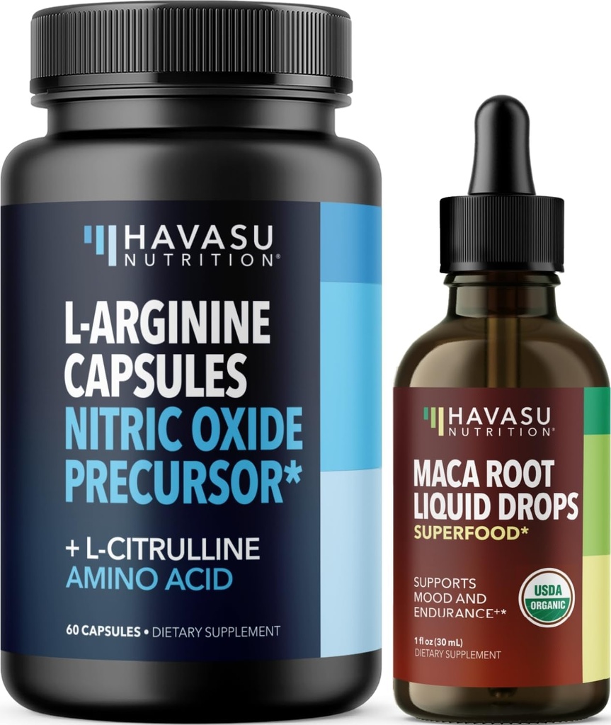 HVASU NUTRITION Organic Maca Root Liquid Drops (60 Servings) & L Arginine L Citrulline Dodatek (30 Servings)