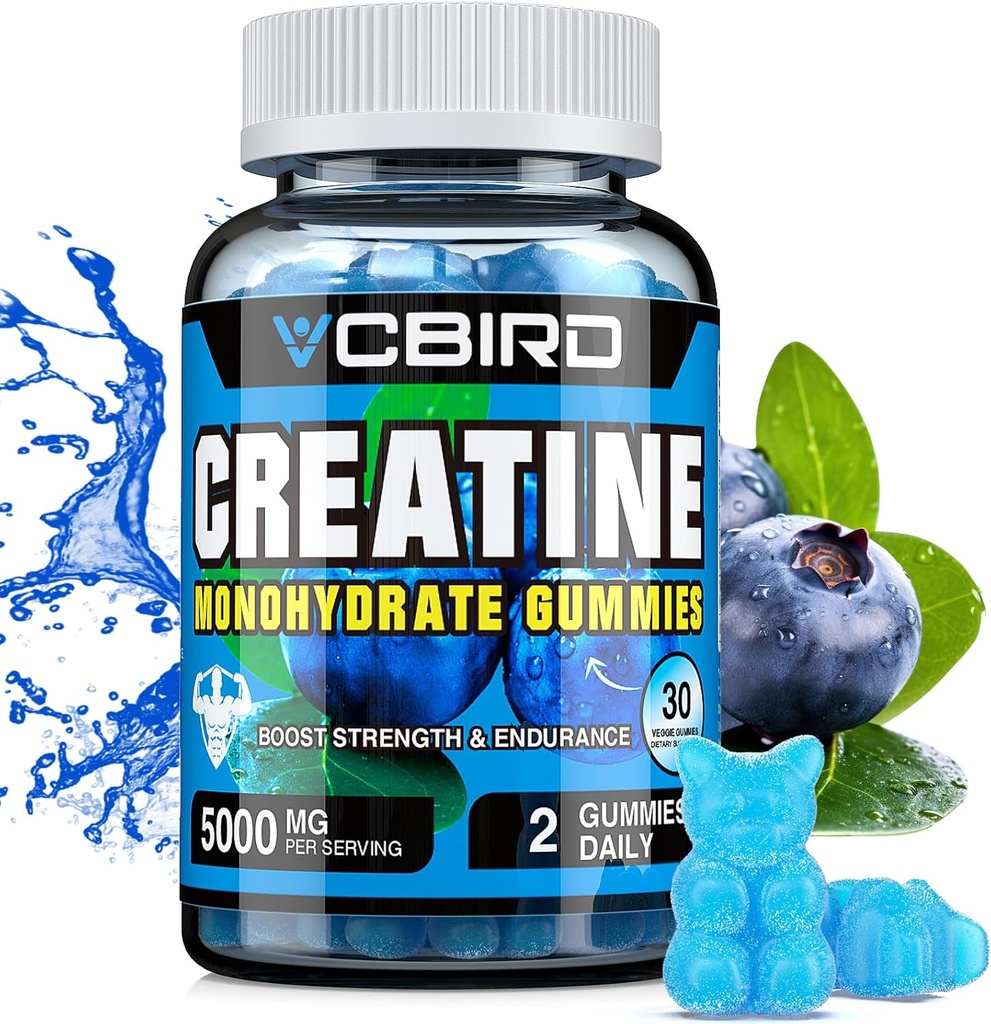 Kreatin Monohydrát 5g per Serving, No Cukr Creatine Doplňky Podpora pro sílu, Výkon, Energie, Zotavení, Gluten- Free Creatin pro ženy a muže, Blueberry Flavor (30 Gummies109)